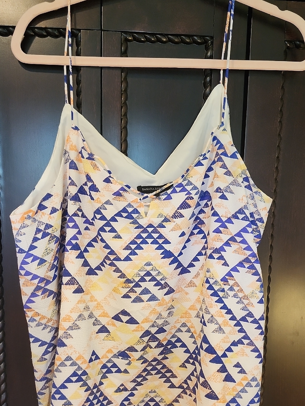 Banana Republic Blue and White Geometric Print Cami with Yellow Accents